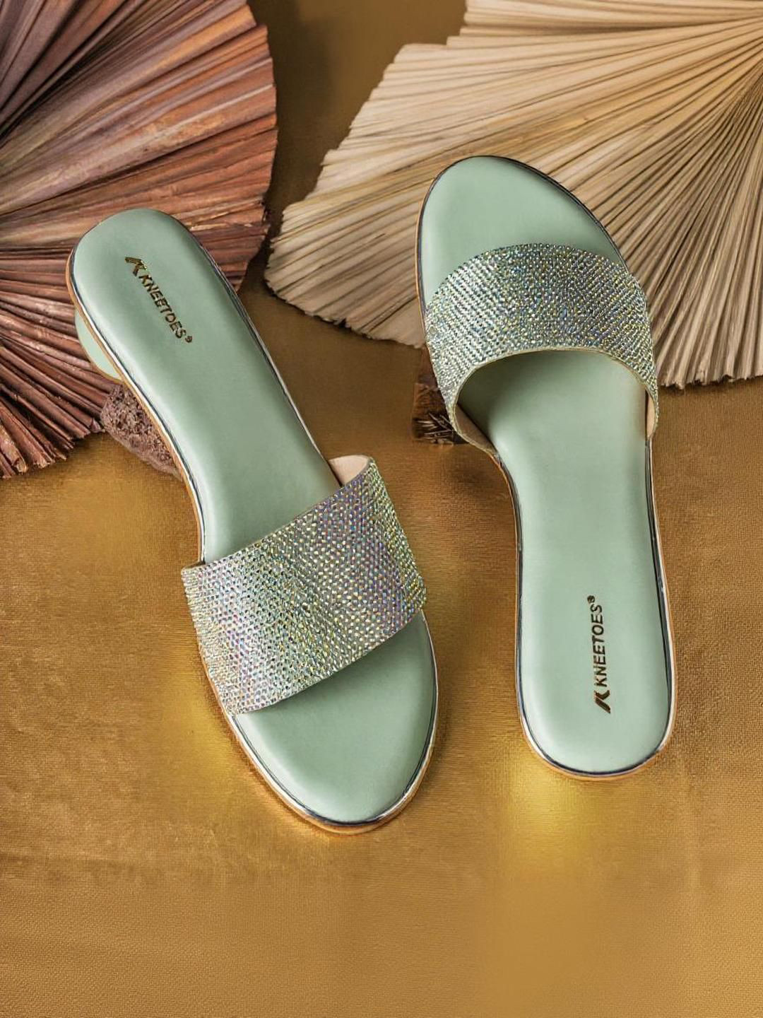 Kneetoes Women Mint Iridescent Cylindrical Heel Sandals