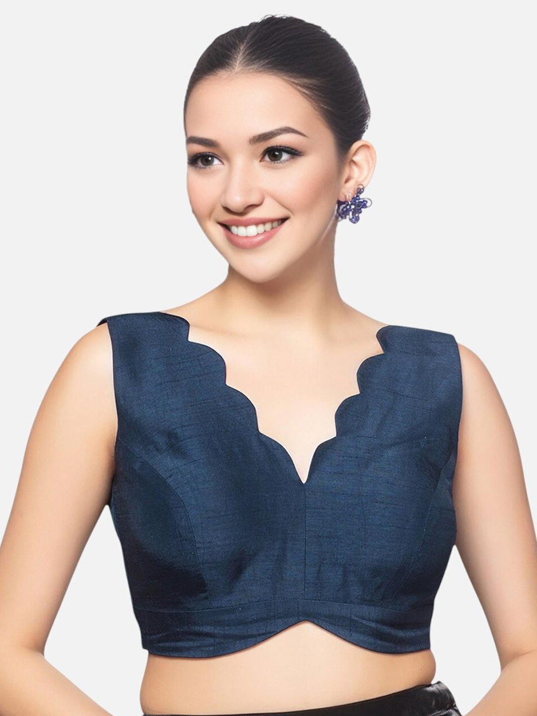 Biyu Silk V-Neck Sleeveless Saree Blouse