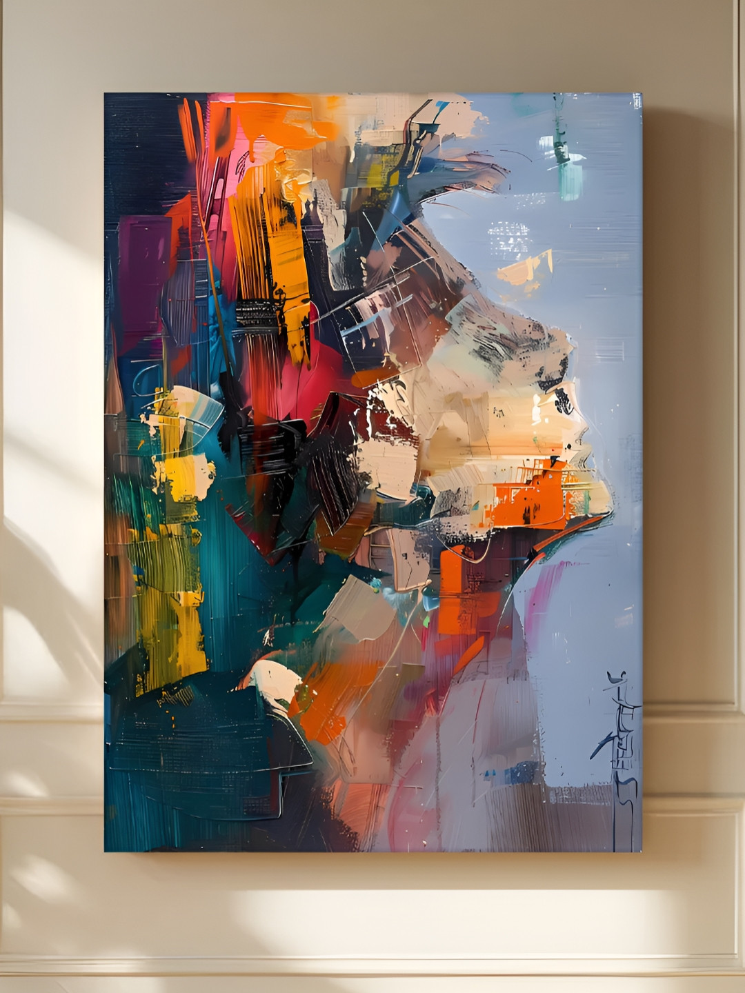 Myntra Elegant Homes Blue & Black Portrait Abstract Printed Canvas Wall Art