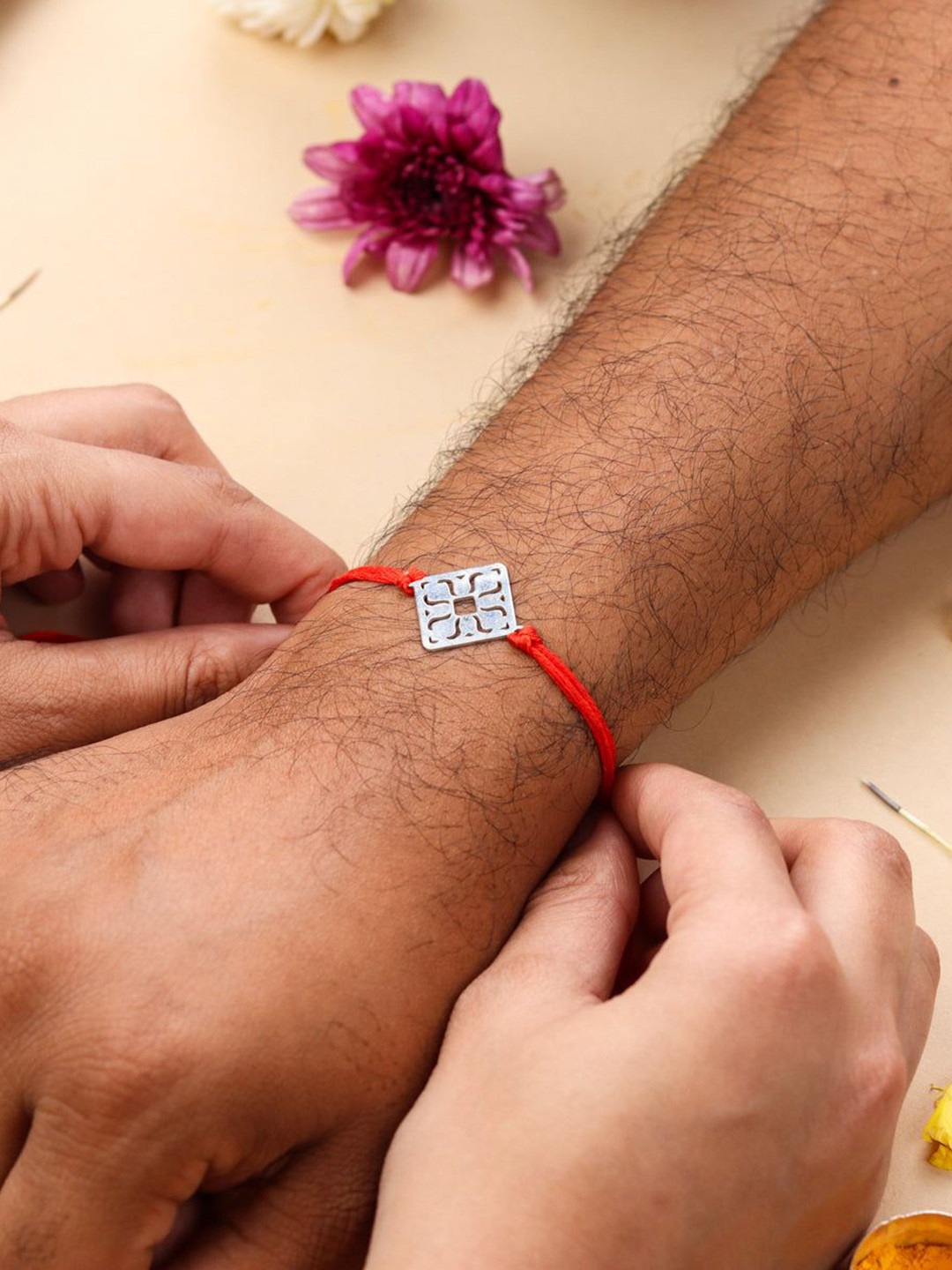 House of Aadyaa 92.5 Sterling Silver Laser Cut Diamond Filigree Thread Rakhi