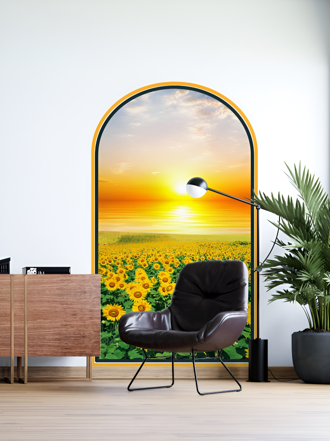 Myntra Elegant Homes Yellow & Green Sunflower Field Sunset Printed Decorative Wallpaper