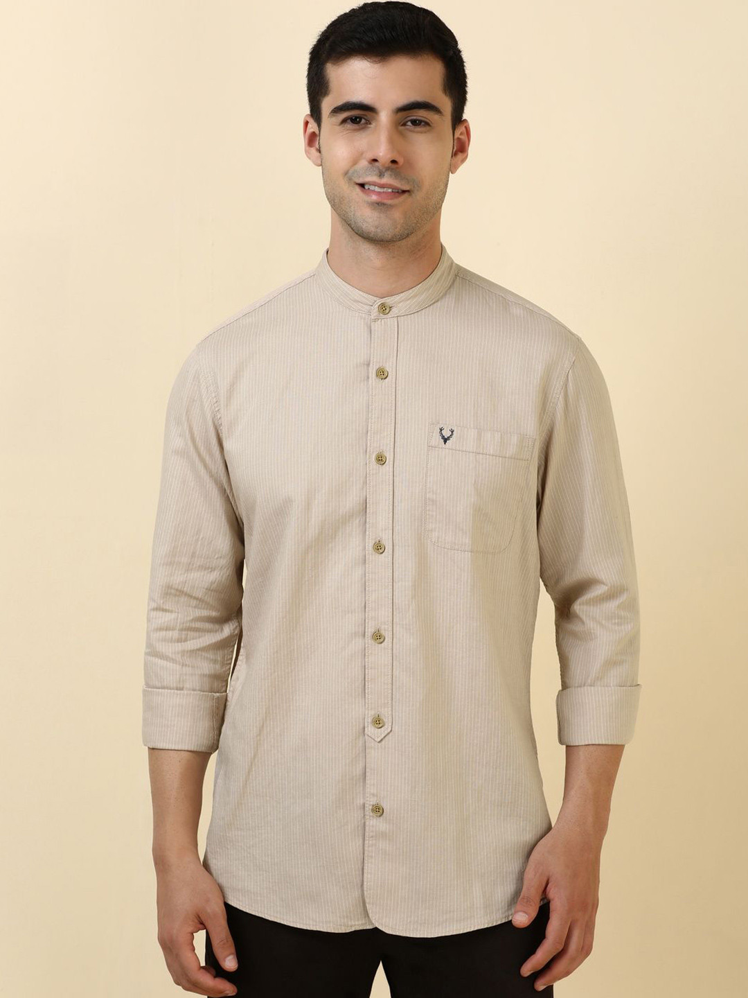 Allen Solly Men Slim Fit Vertical Striped Band Collar Casual Shirt