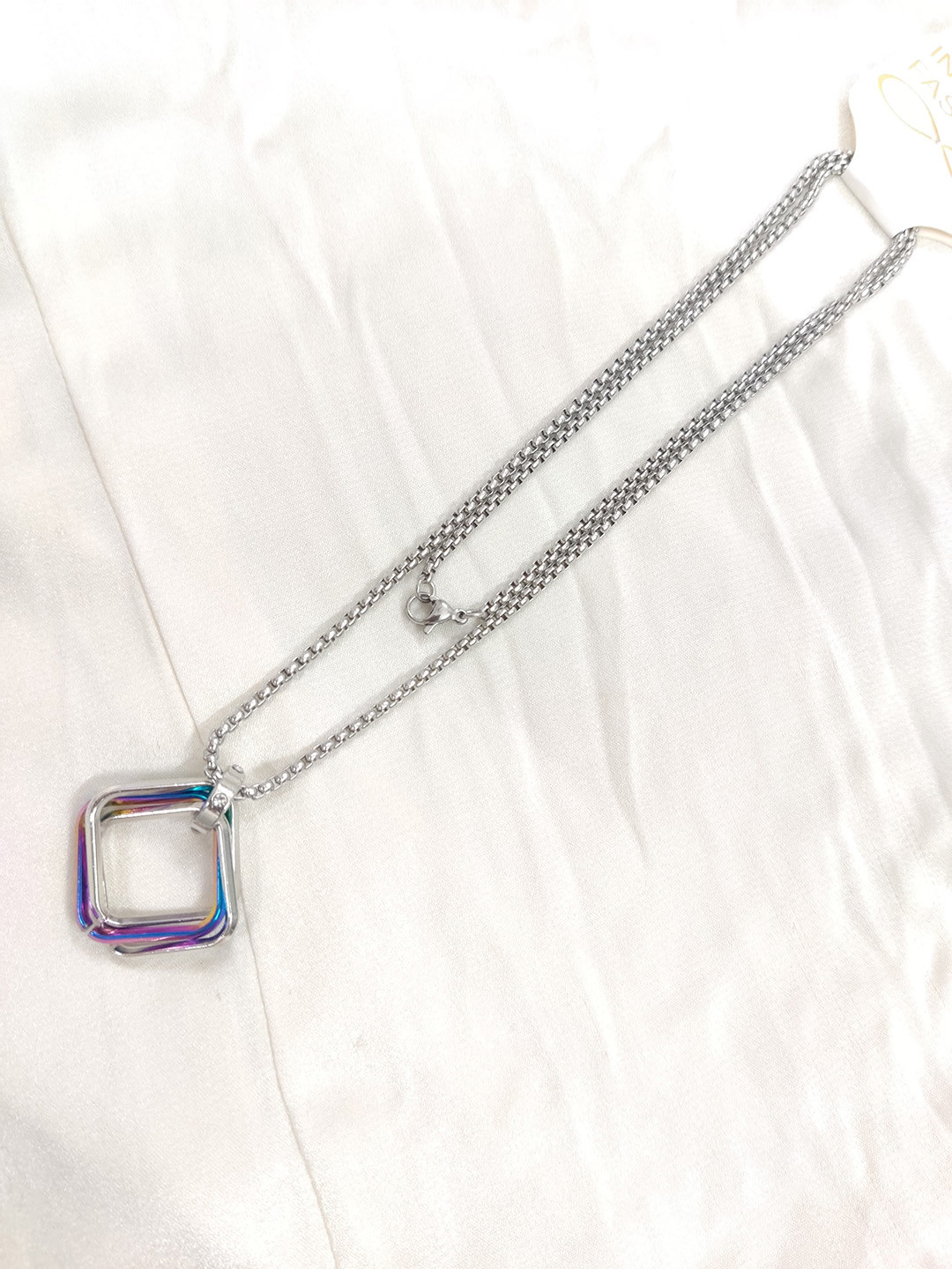 Lovemi Movements Unisex Stainless Steel Silver-Plated Geometric Pendants with Chains