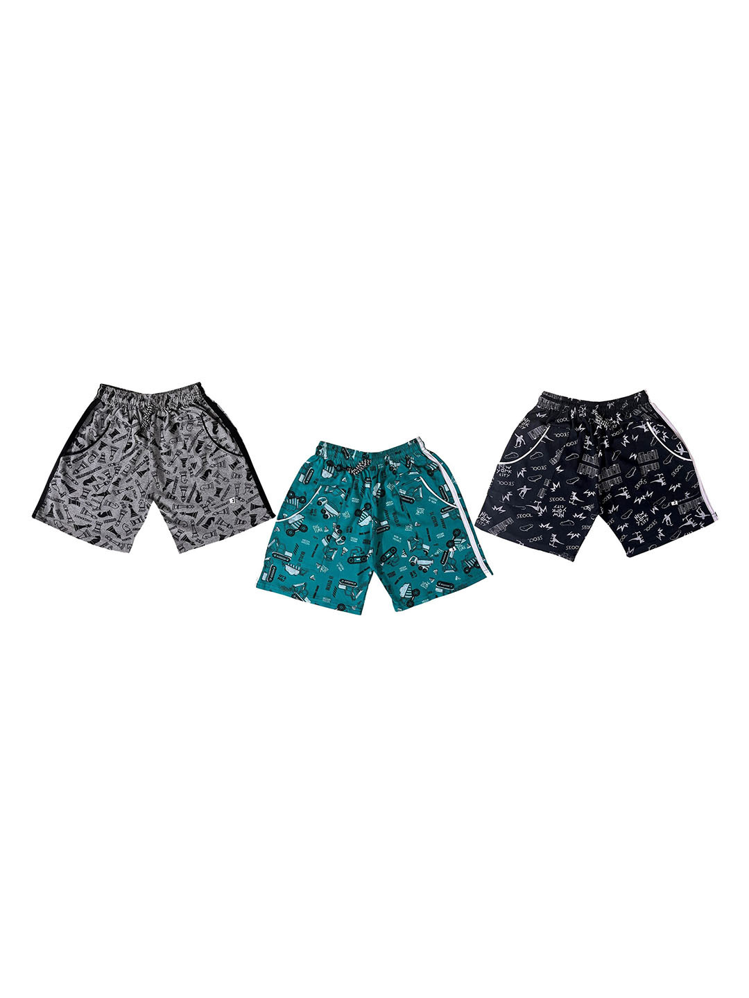 100LUCK Kids Pack Of 3 Abstract Printed Bermuda Shorts