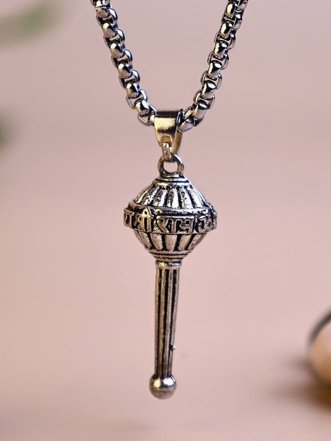 Lovemi Movements Unisex Stainless Steel Silver-Plated Lord Hanuman Gada Pendant