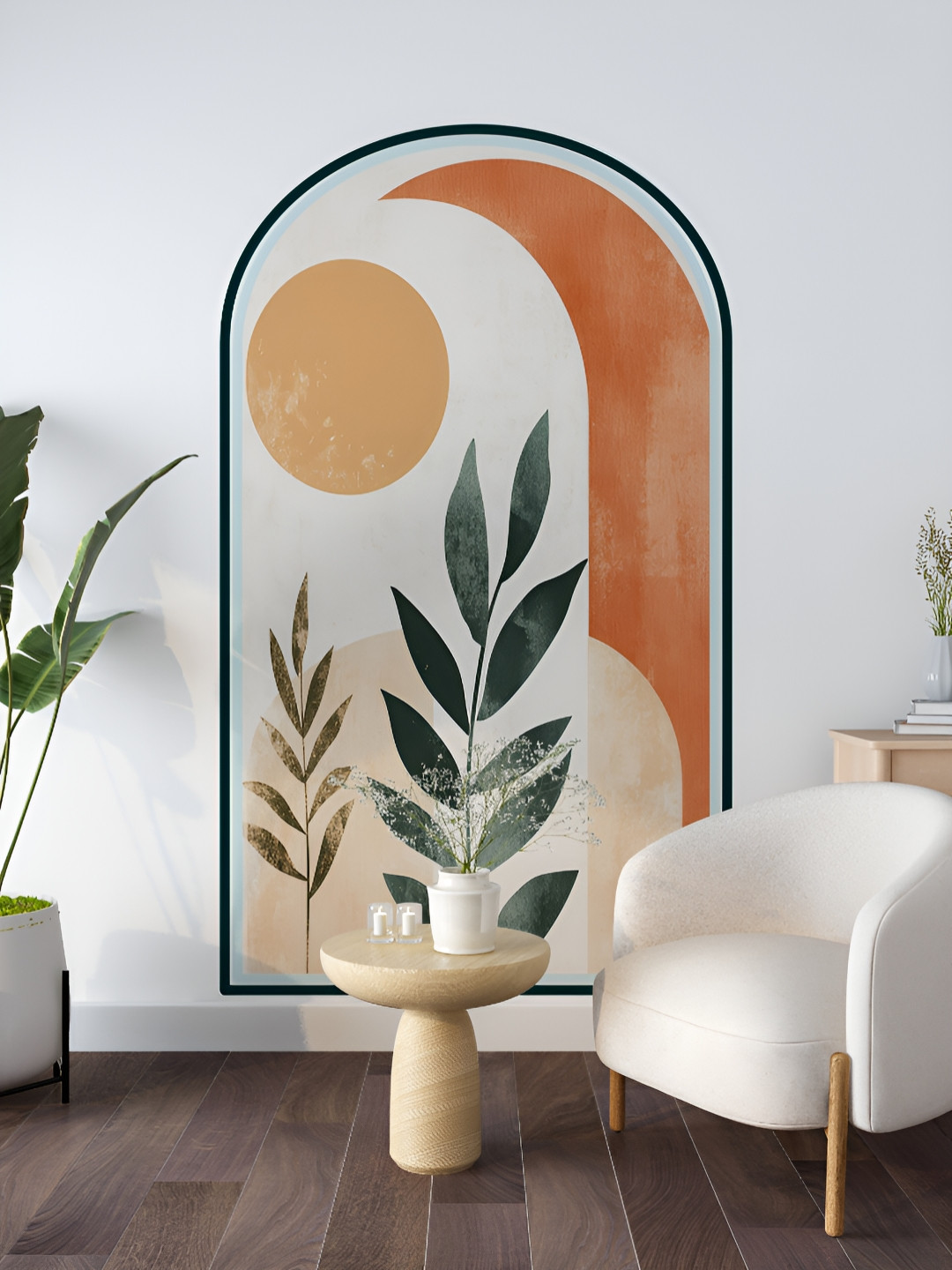 Myntra Elegant Homes White & Green Arched Botanical Printed Large Decorative Wallpaper