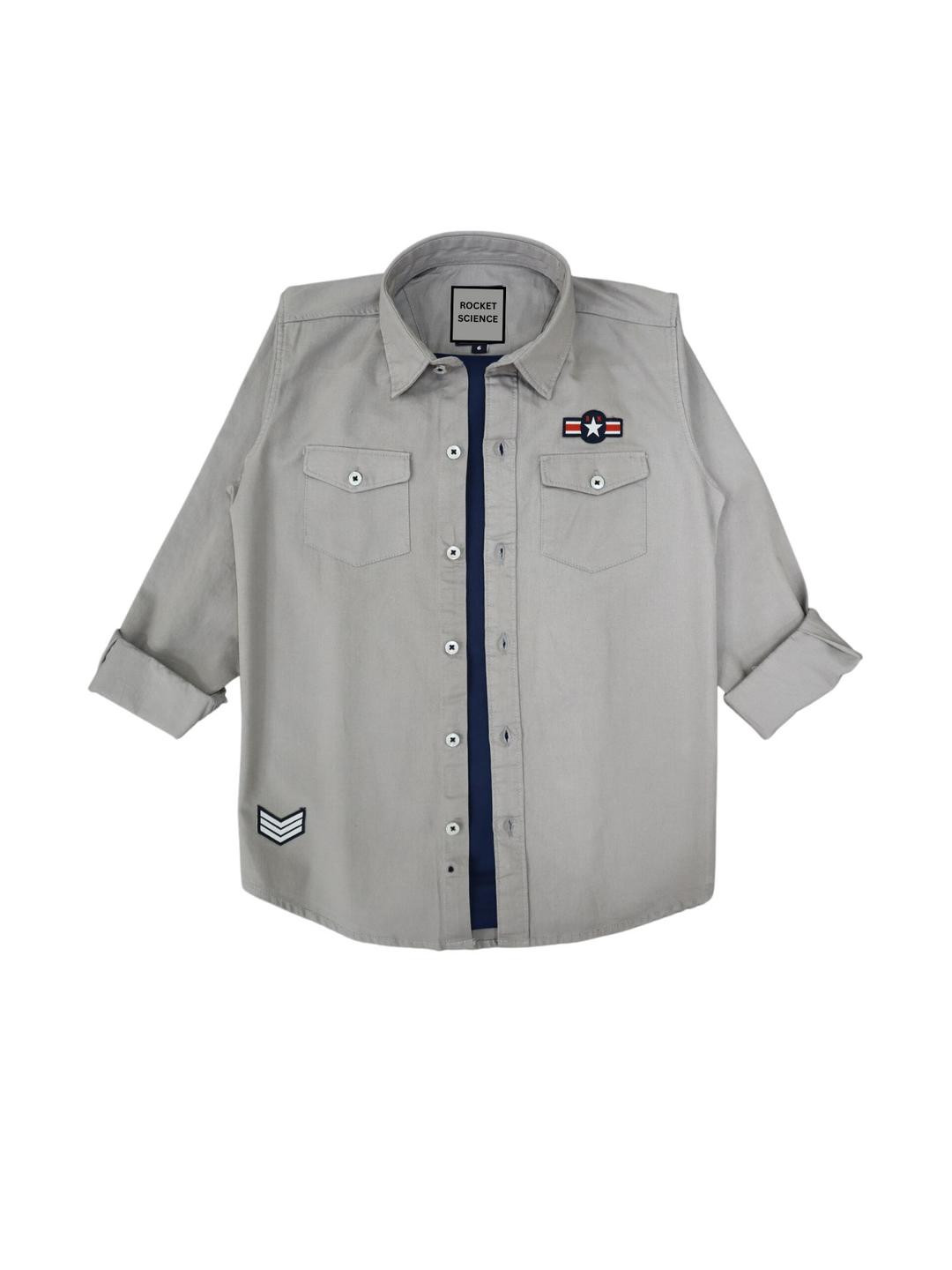 Rocket Science Boys Grey Classic Slim Fit Casual Shirt
