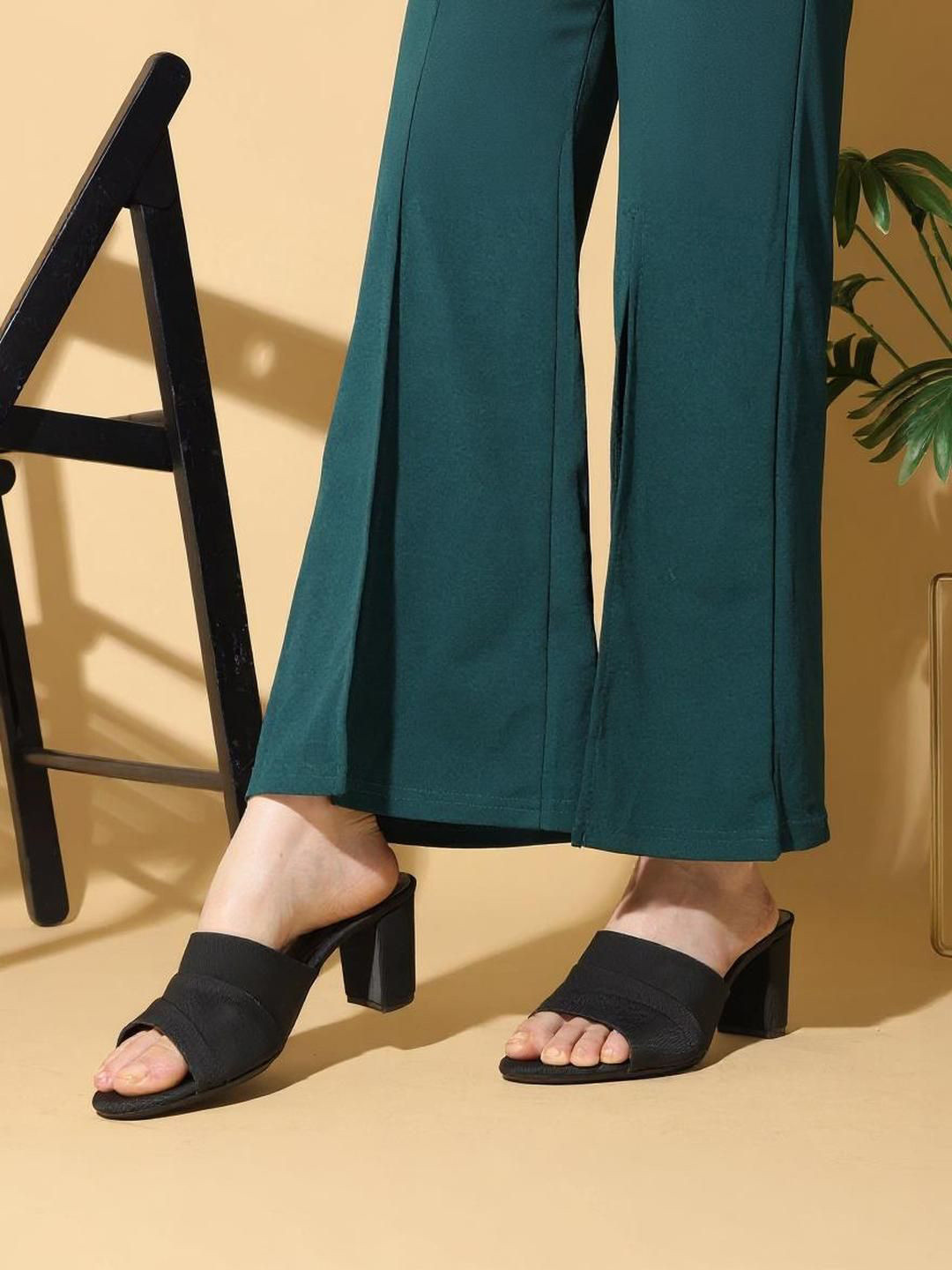 Kneetoes Women Matte Black Block Heel Sandals