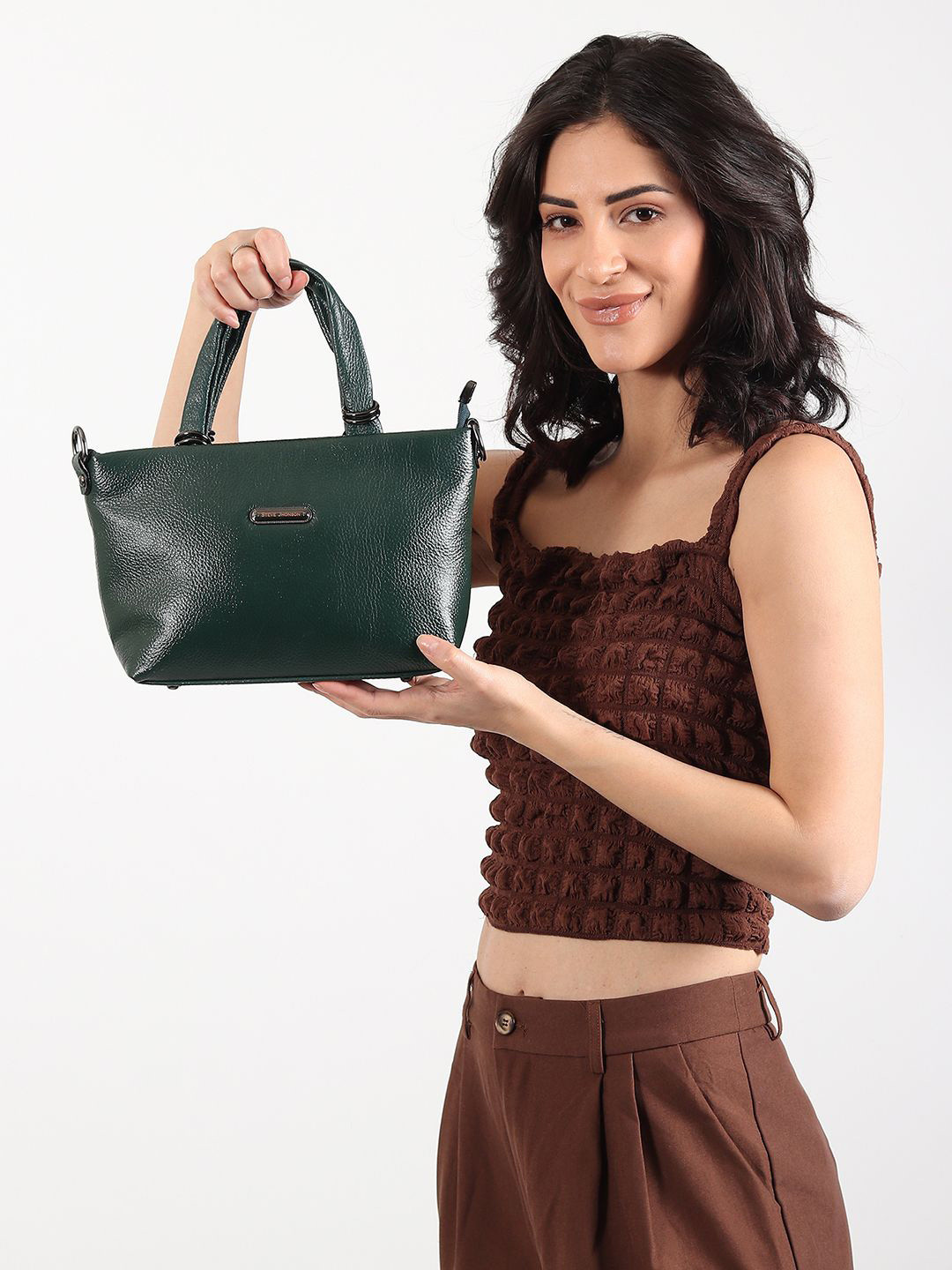 Steve Jhonson Solid Leather Structured Handheld Bag