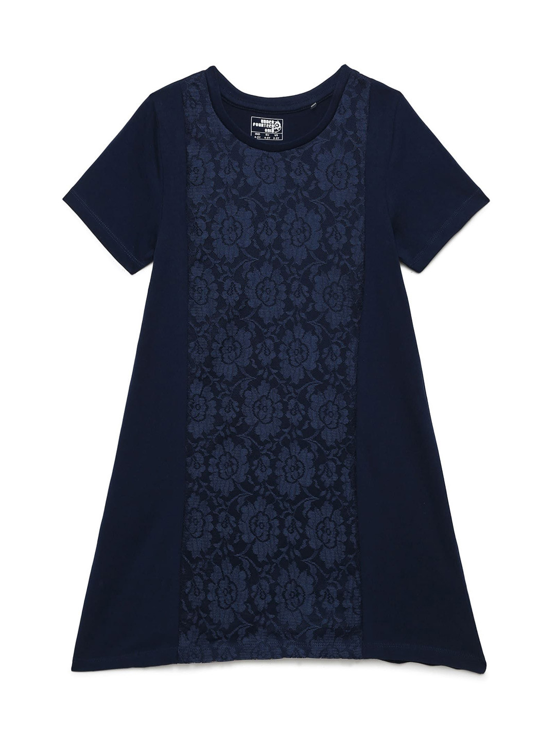 UNDER FOURTEEN ONLY Girls Self Design Round Neck A-Line Knee Length Dress