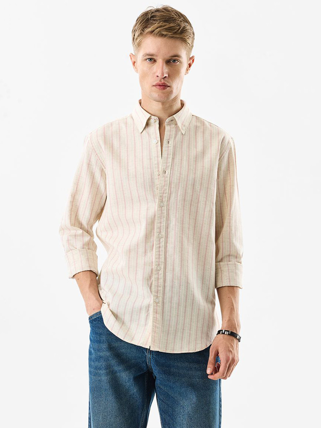 Snitch Men Modern Slim Fit Striped Casual Shirt