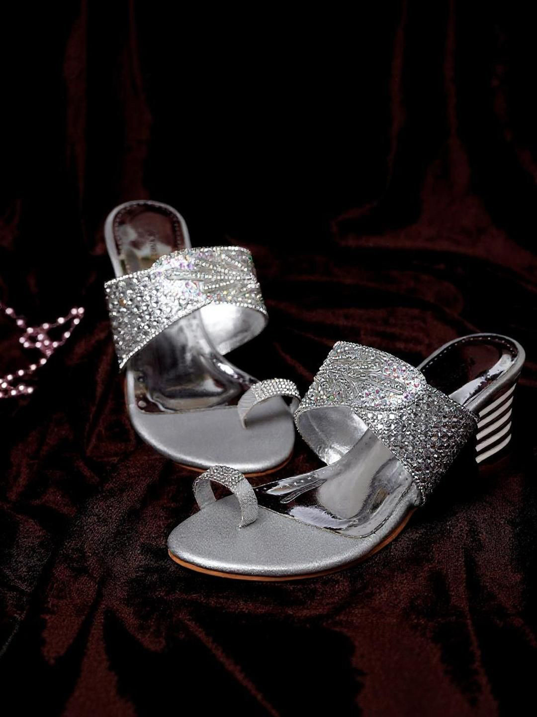 Kneetoes Women Shine Pop Silver Block Heels