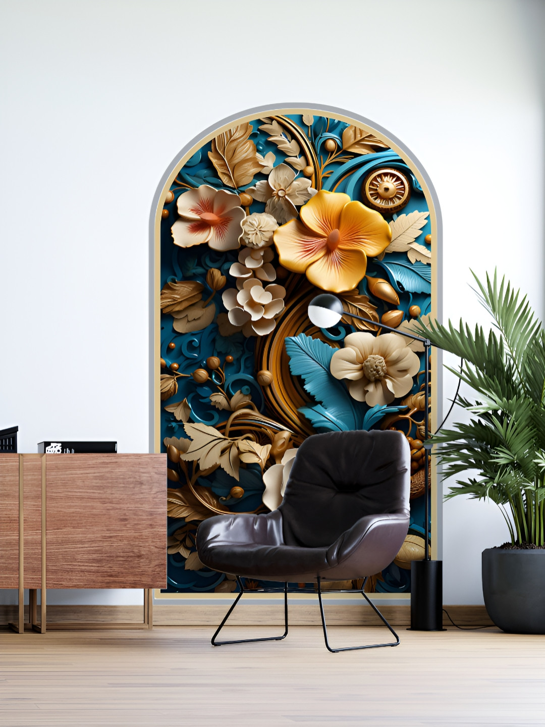 Myntra Elegant Homes Blue & Beige Vintage Floral Botanical Printed Decorative Wallpaper