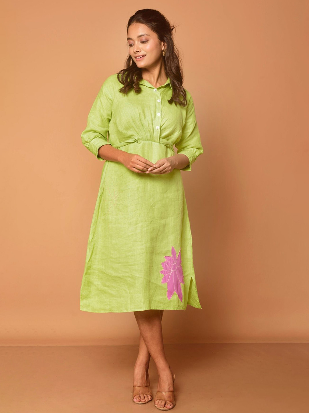 THE HOUSE OF HEMP Floral Embroidered A-Line Midi Dress