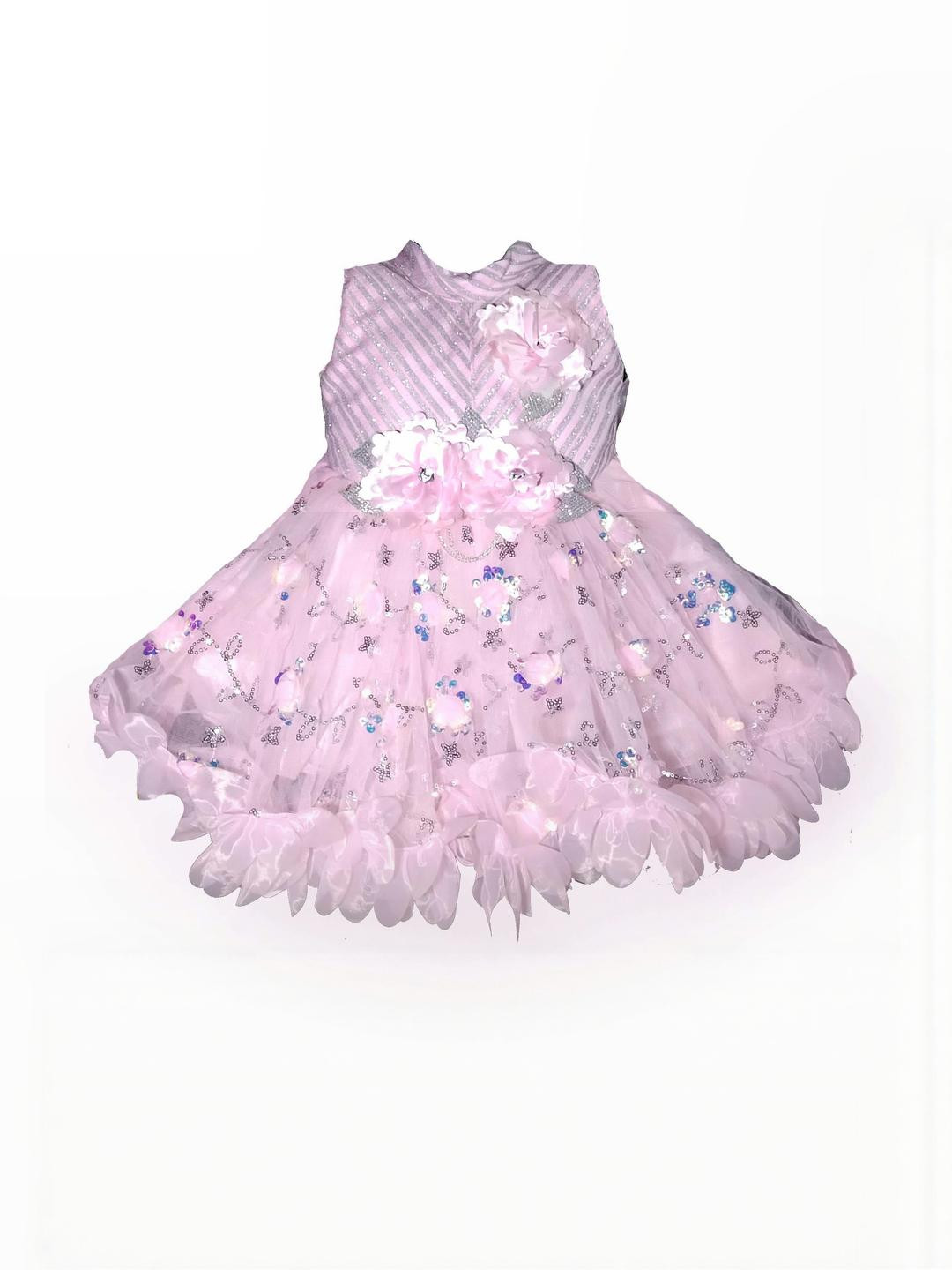 OMG Collection Girls Pink Embellished Knee Length Sleeveless Fit & Flare Midi Dress