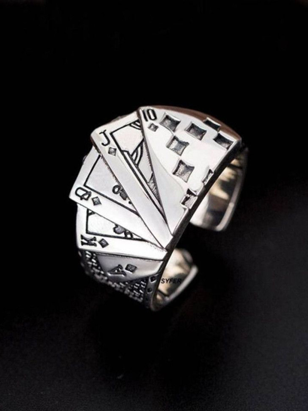 Ringzinnie Unisex Silver Playing Cards Finger Ring