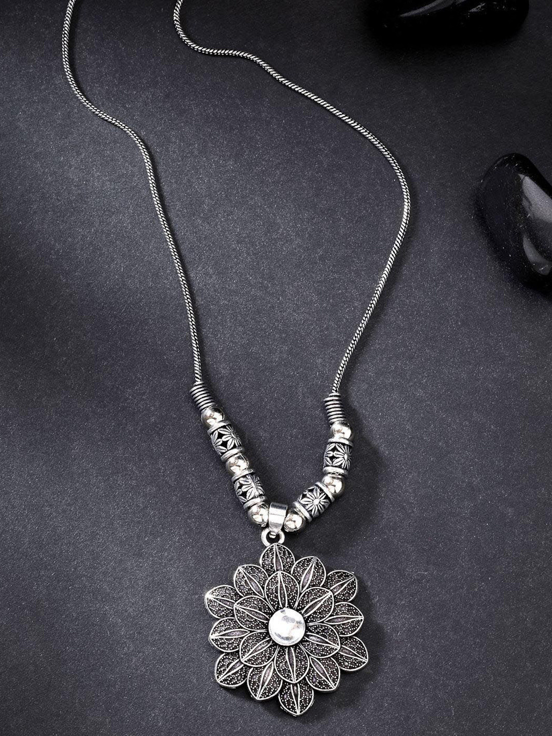 Anouk German Silver Floral Shape Pendant with Chain