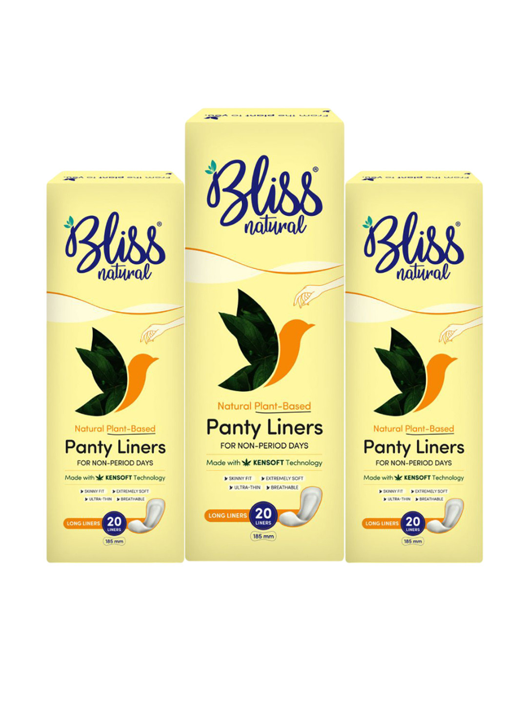 BLISSNATURAL Set Of 3 Natural Plant Based Panty Liner- 20 Liner Each
