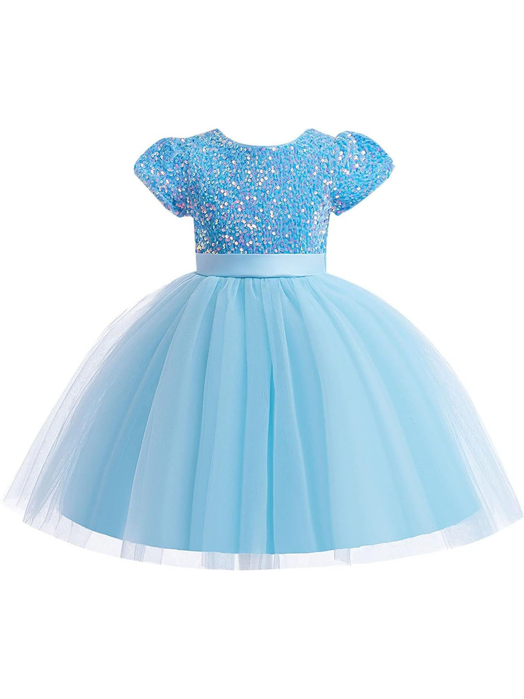 Netra Creation Girls Embellished Puff Sleeve Fit & Flare Dress