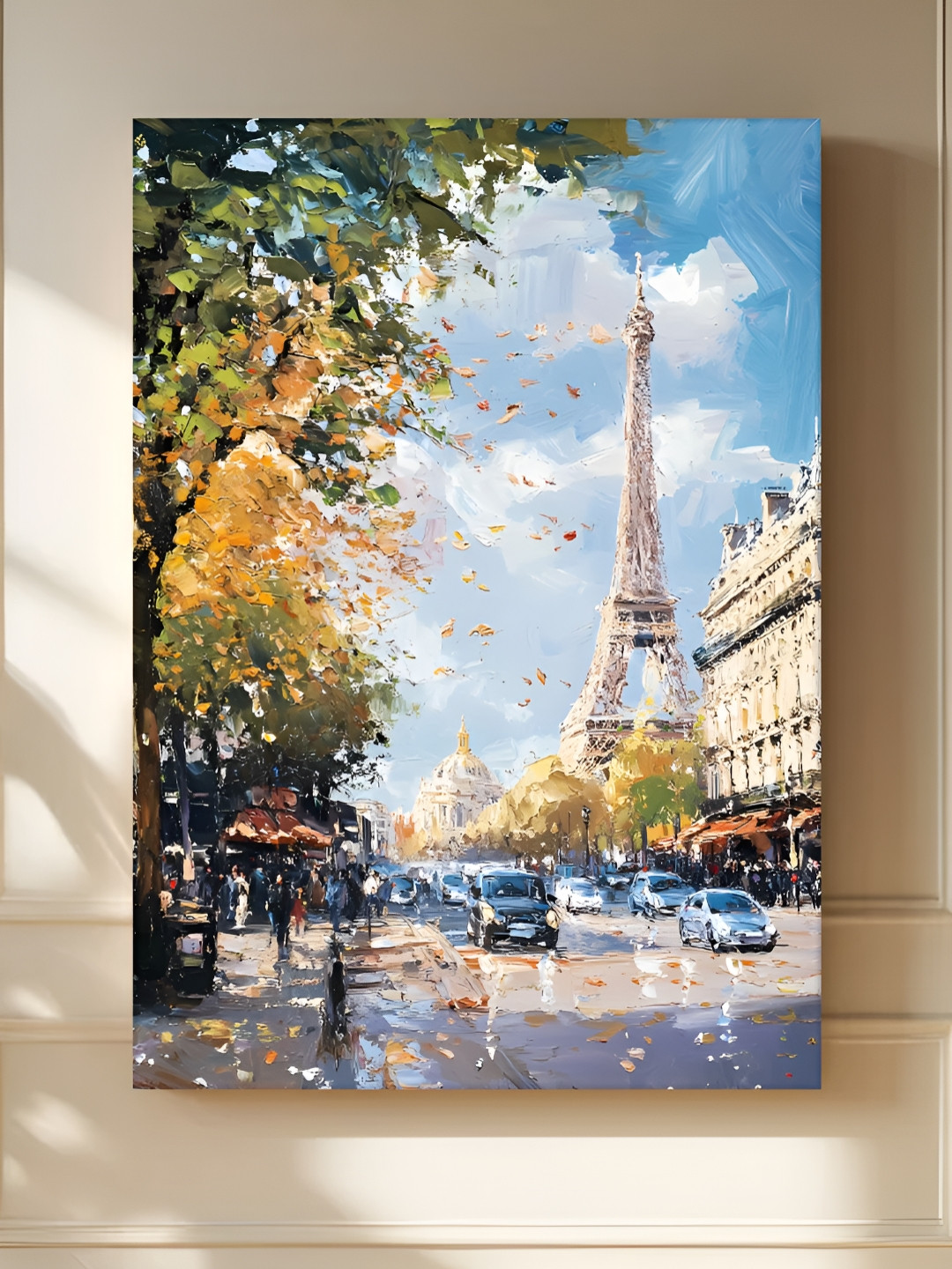 Myntra Elegant Homes Blue & Yellow Portrait Eiffel Tower Printed Canvas Wall Art