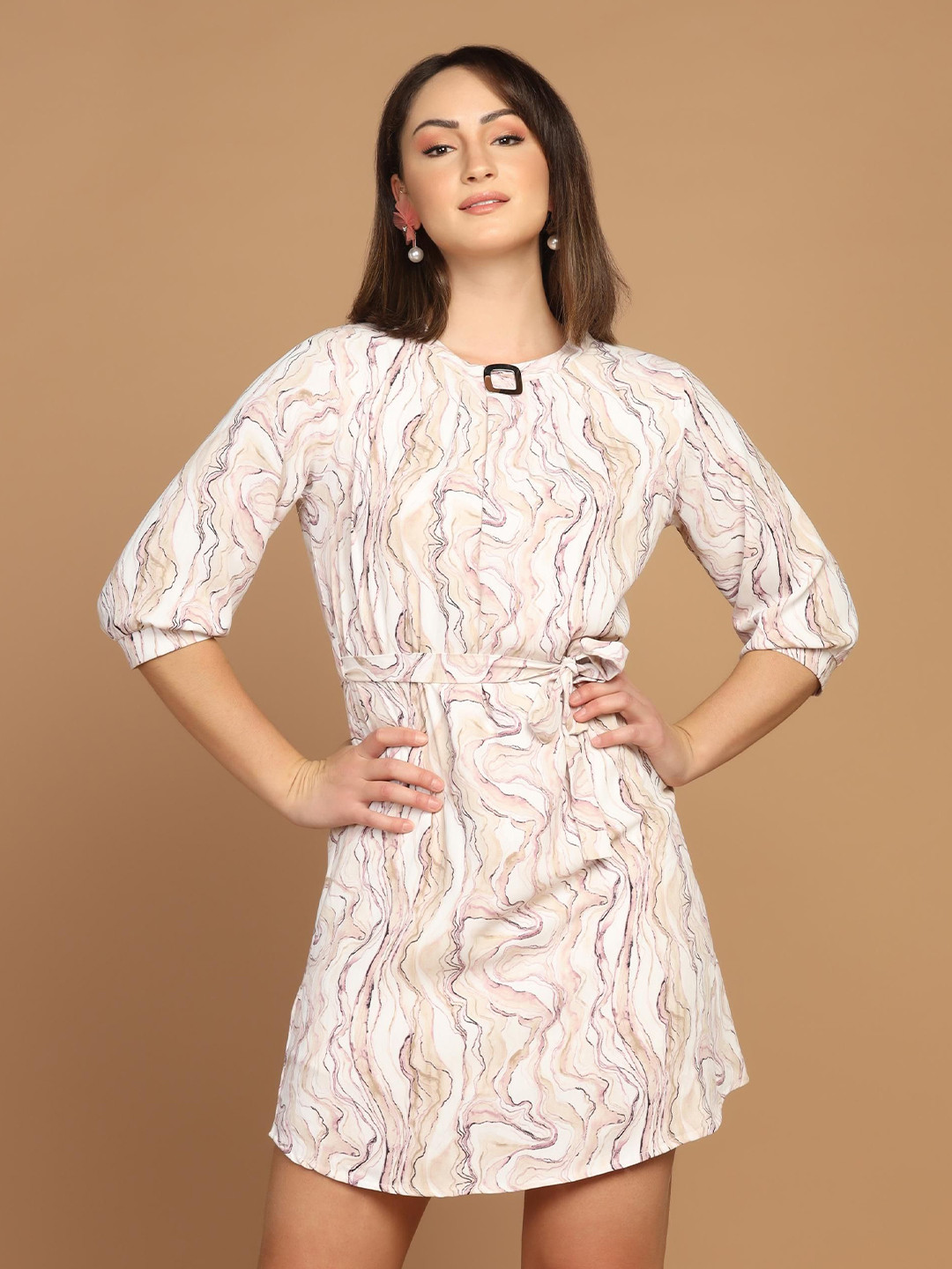 SZN Women Printed Shift Dress Comes with a belt