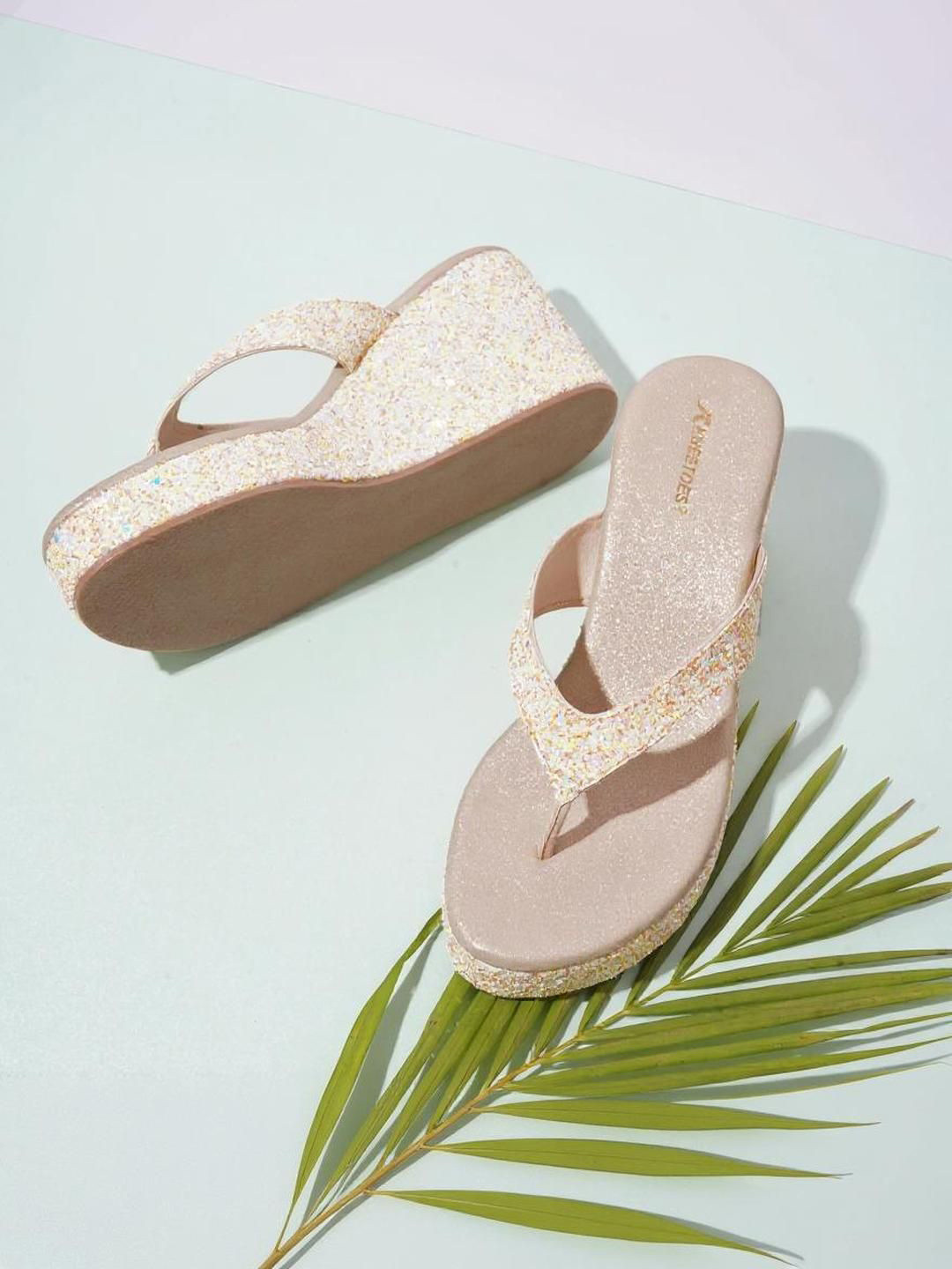 Kneetoes Women Sparkle Dust Gold Wedge Heels