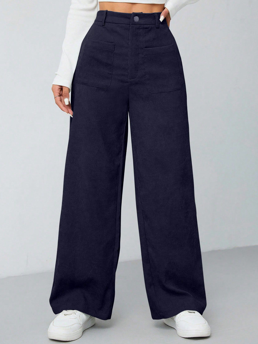 SAKHWALA Women Relaxed Straight Leg High-Rise Wrinkle Free Trousers
