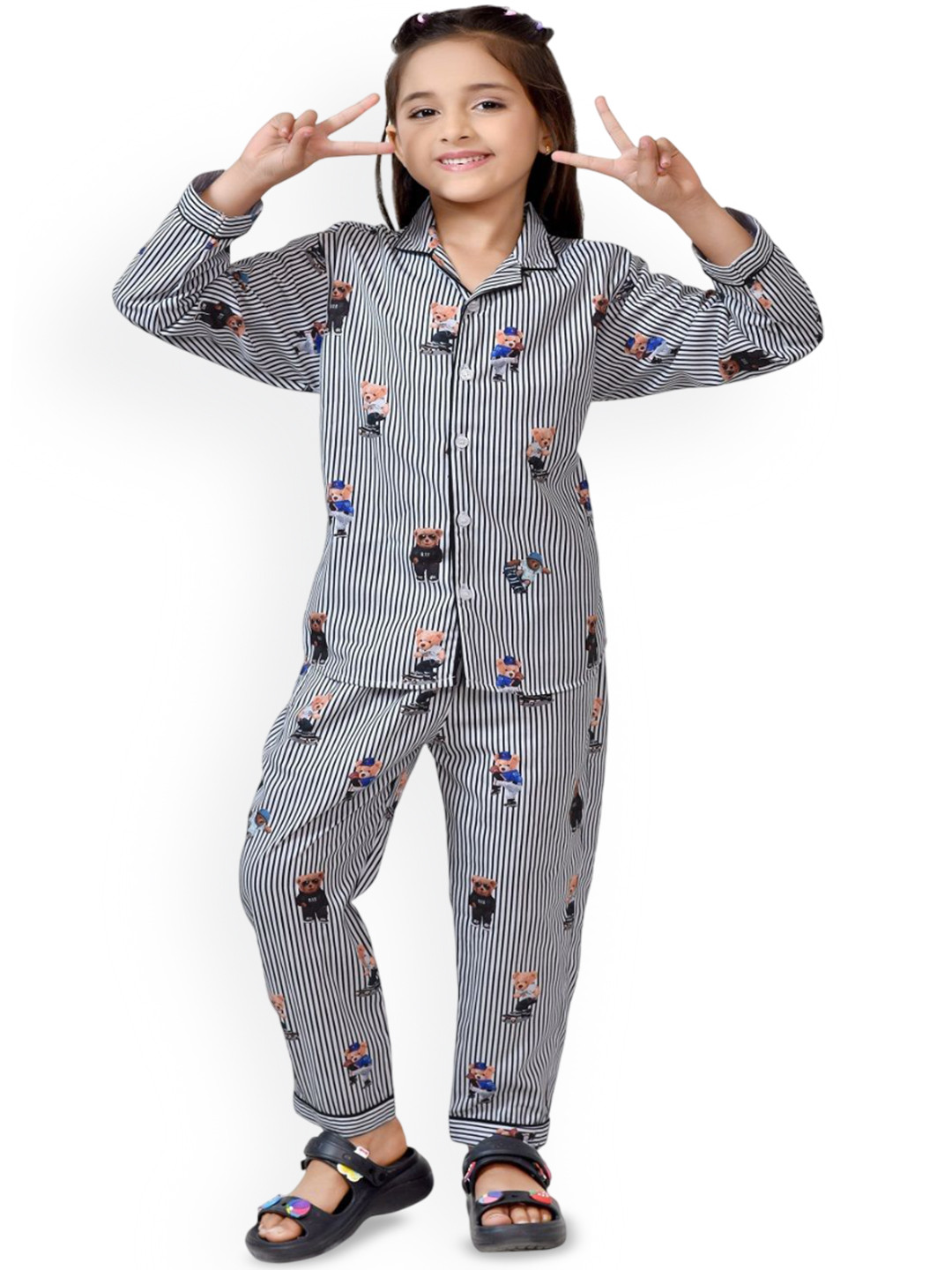 BAESD Girls Cartoon Character Print Shirt with Pyjama Night suit