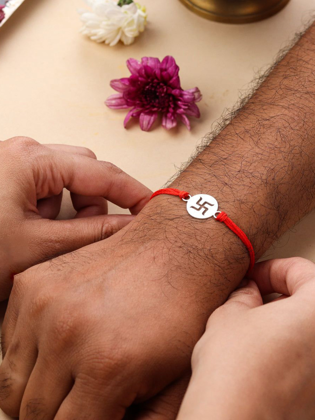 House of Aadyaa 92.5 Sterling Silver Laser Cut Swastik Thread Rakhi