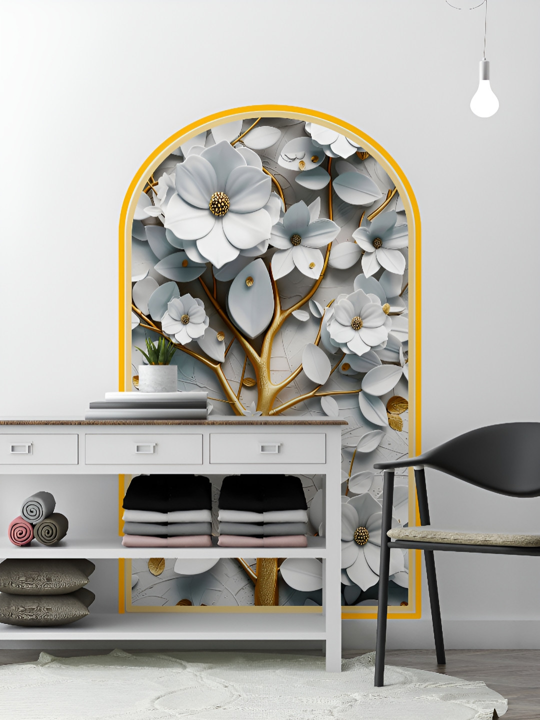 Myntra Elegant Homes White 3D Floral Magnolia Modern Arch Printed Decorative Wallpaper