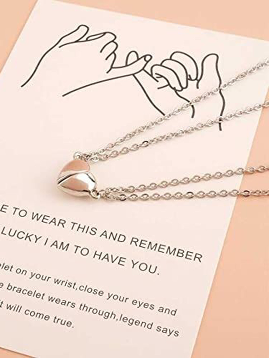Lovemi Movements Unisex Stainless Steel Silver Plated Heart Shaped Pendants with Chains