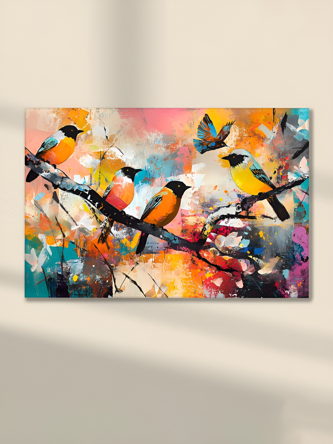 Myntra Elegant Homes Orange & Pink Portrait Birds Printed Canvas Wall Art