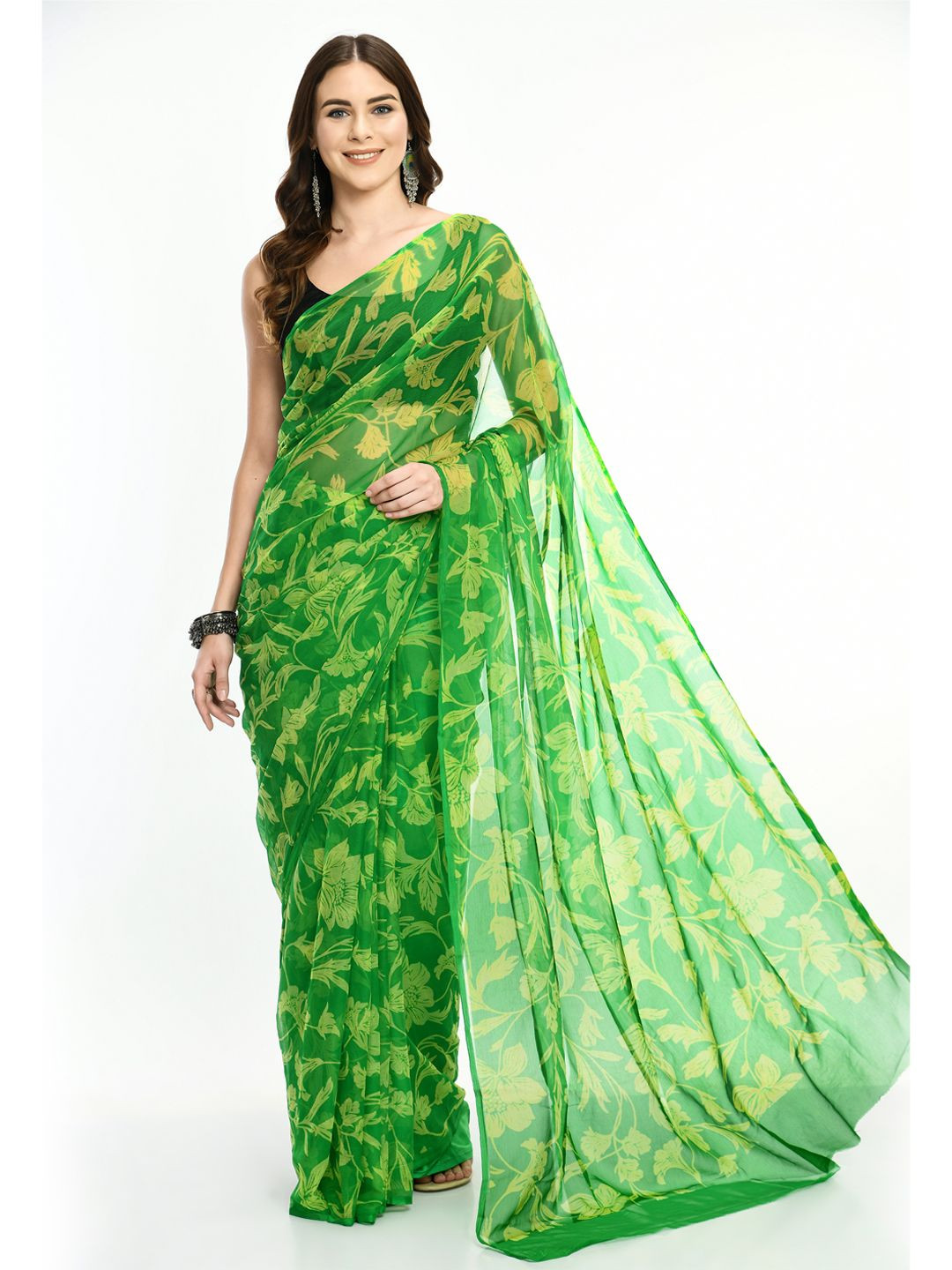 House of Chiffon Women Floral Printed Pure Chiffon Saree