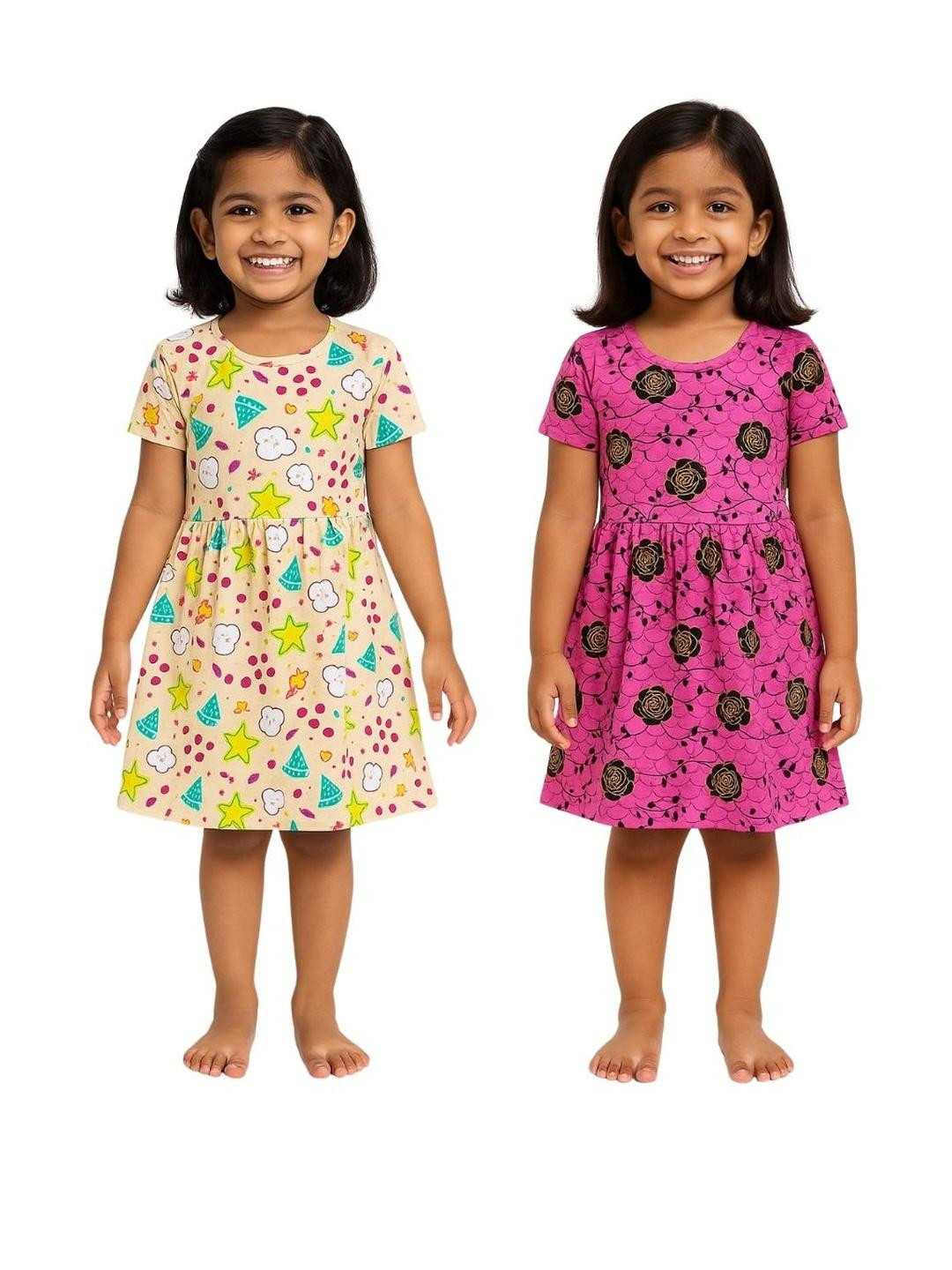 Veecap Girls Cream and pink pack of 2 Dresses