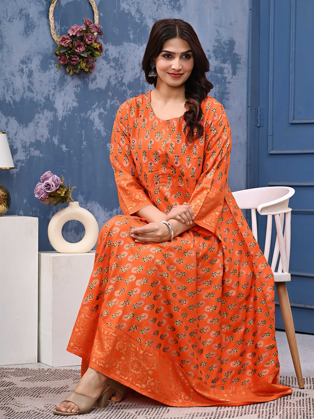 Cloth Bites Printed Fit & Flare Midi Dress