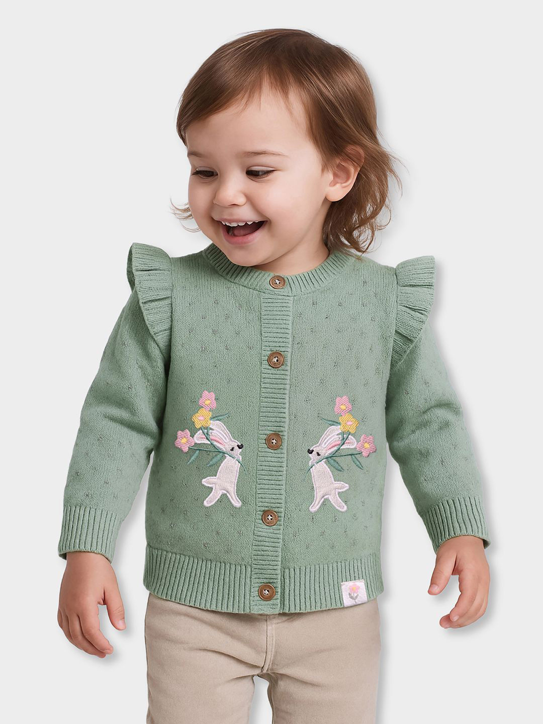 MiArcus Girls Embroidered Pattern Full Sleeves Cardigan Sweater