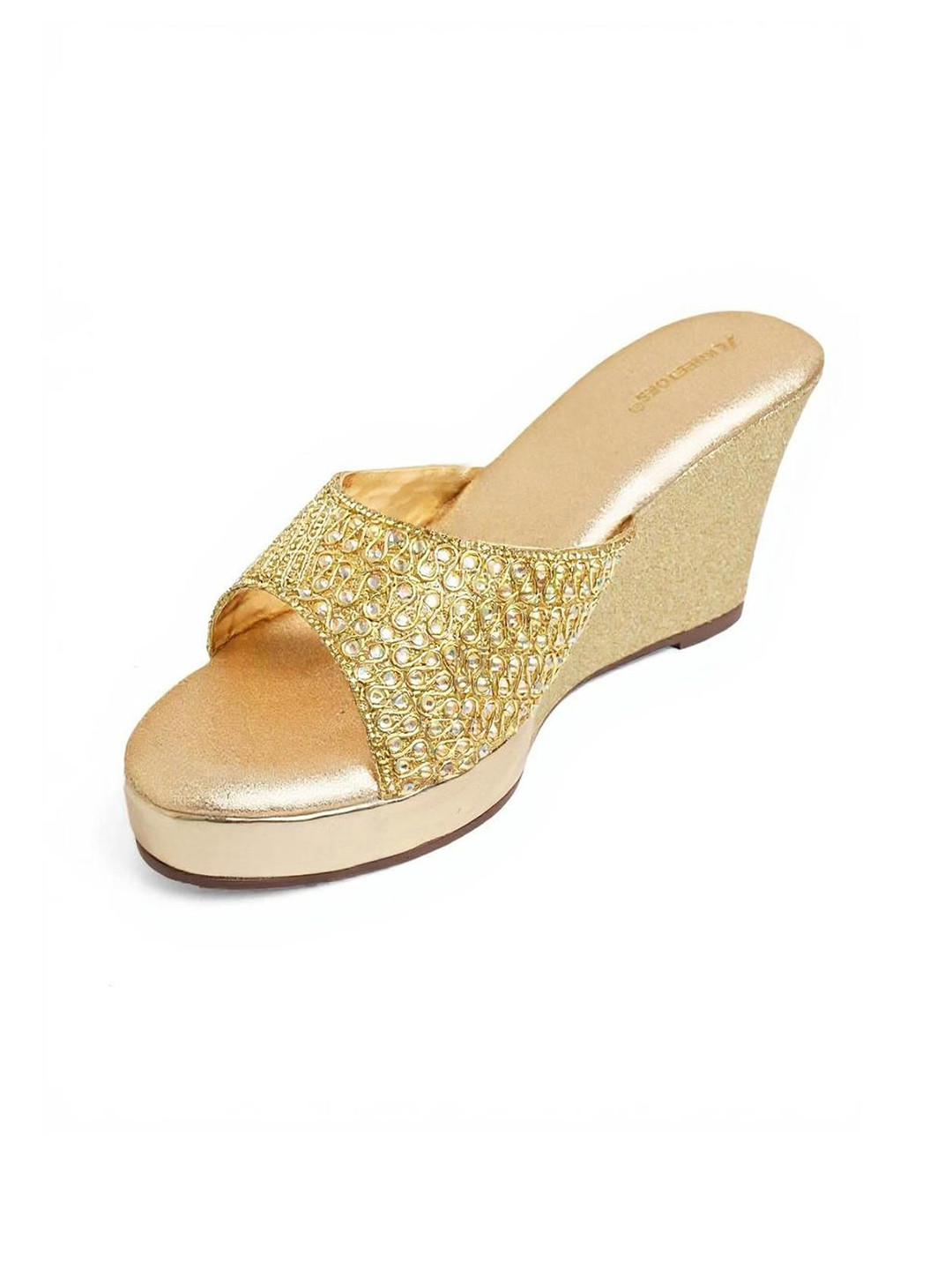 Kneetoes Women Gleamglow Gold Wedge Heel Sandals