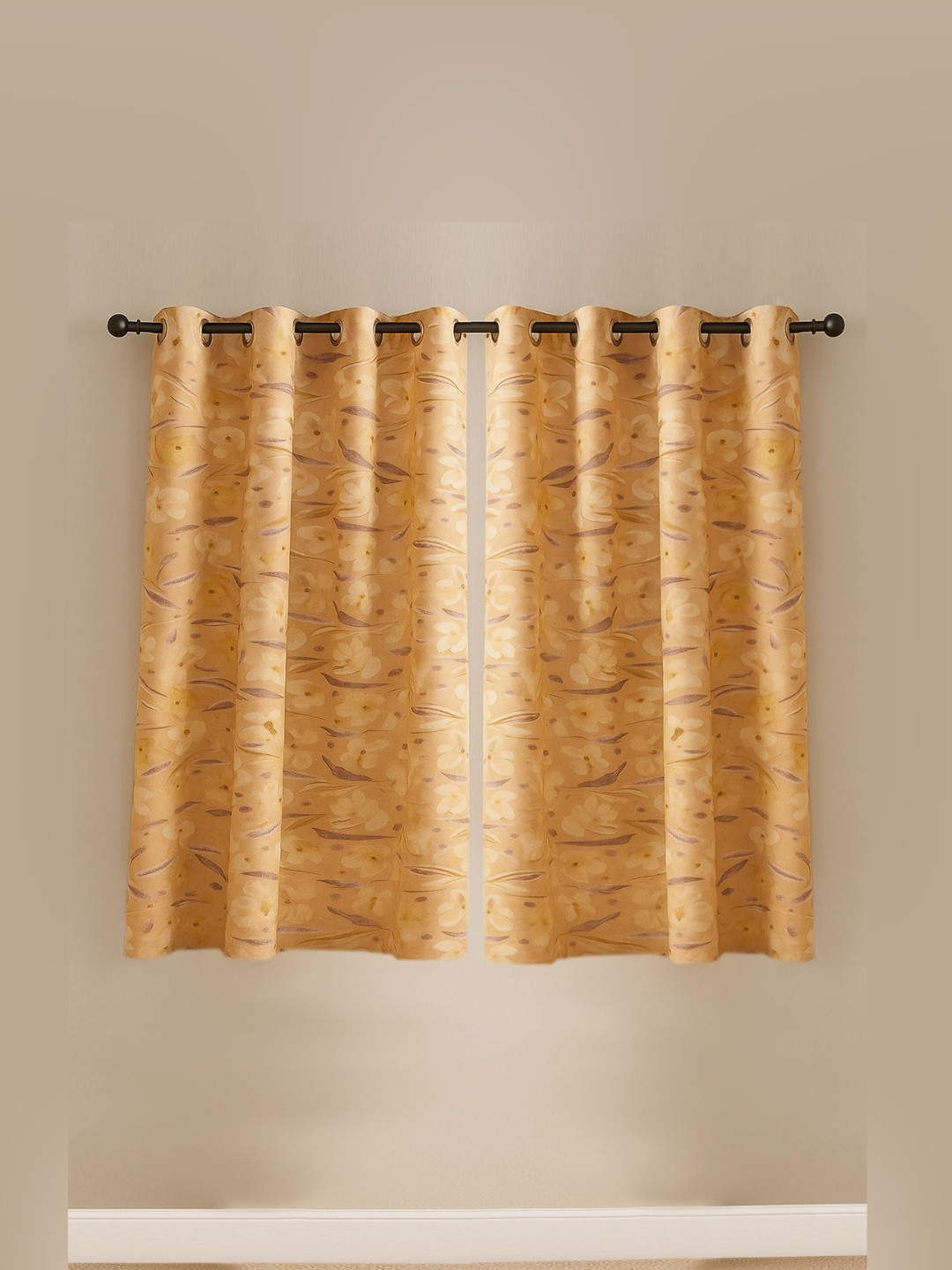 ANA Mustard 2 Pieces Floral Room Darkening Window Curtains