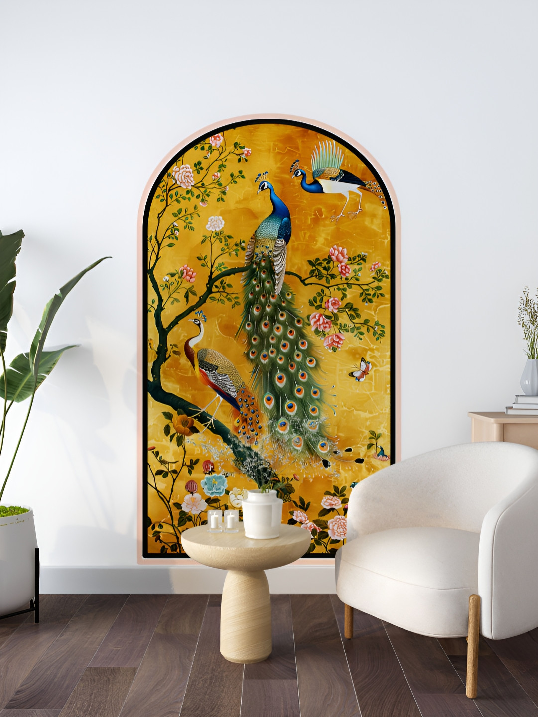 Myntra Elegant Homes Yellow & Green Oriental Peacock Printed Self-Adhesive WallStickers