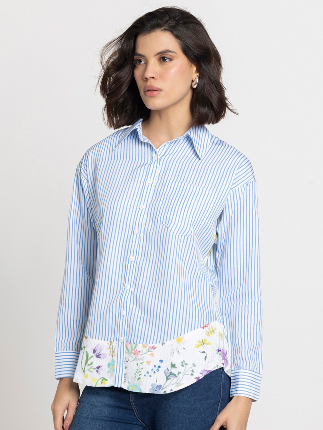 SHAYE Vertical Striped Long Sleeves Cotton Shirt