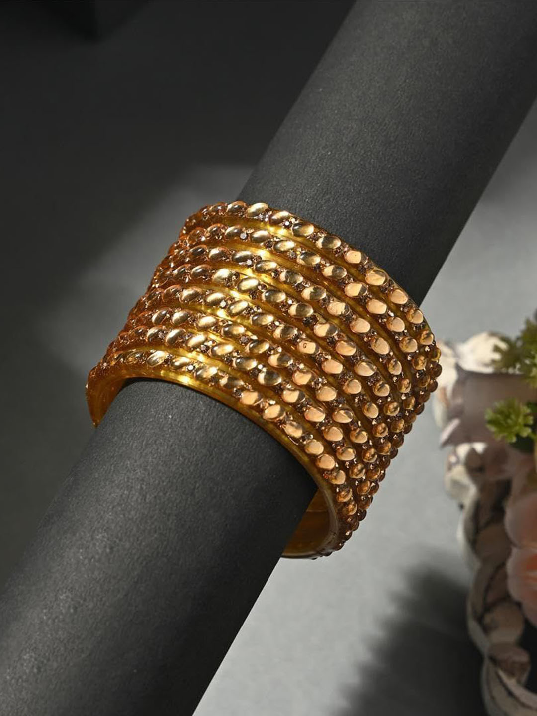 1ST TIME 8Pcs Stone-Studded Glass Bangles