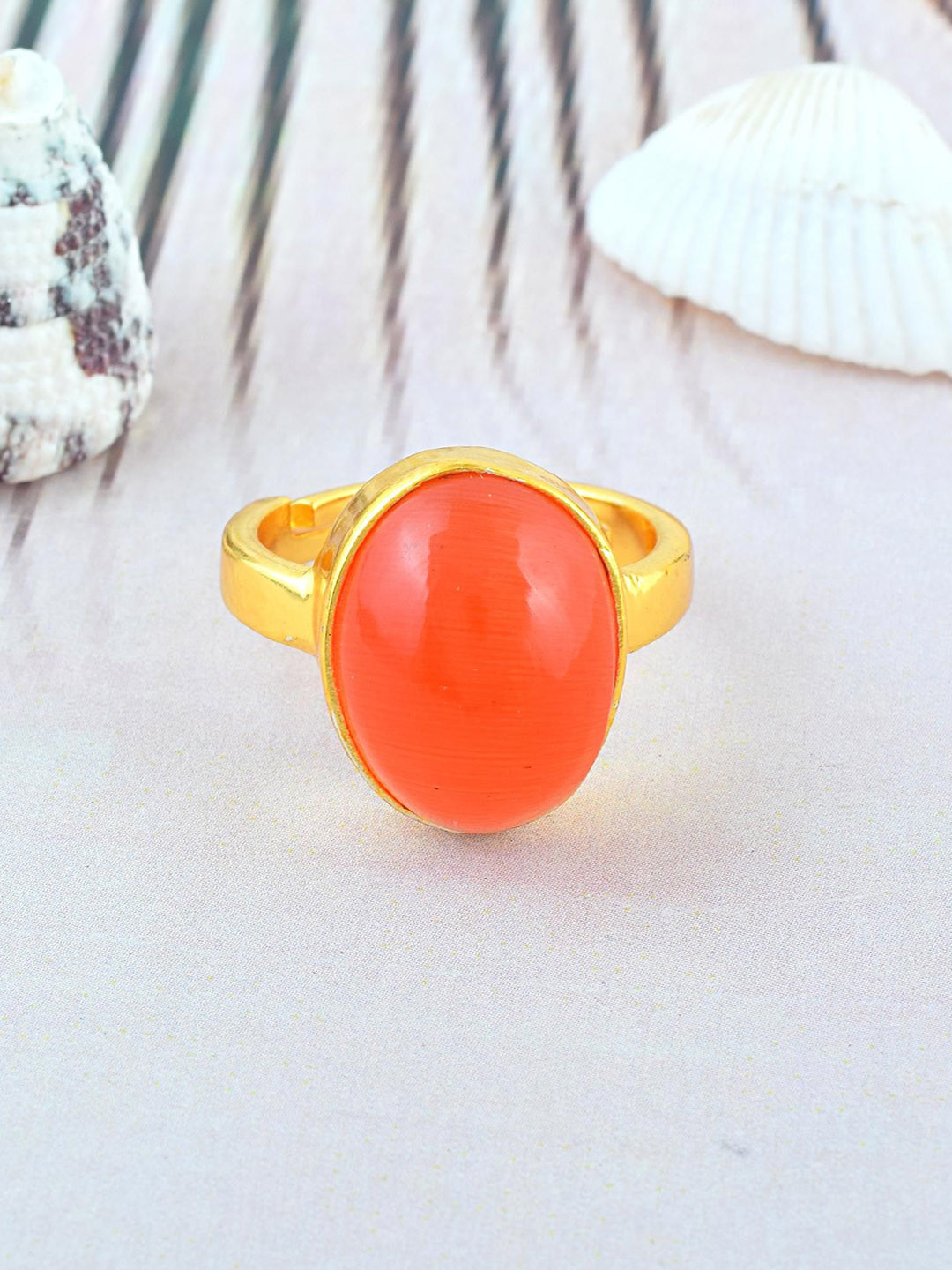 Missmister Brass Gold Plated Cats Eye Stone-Studded Finger Ring