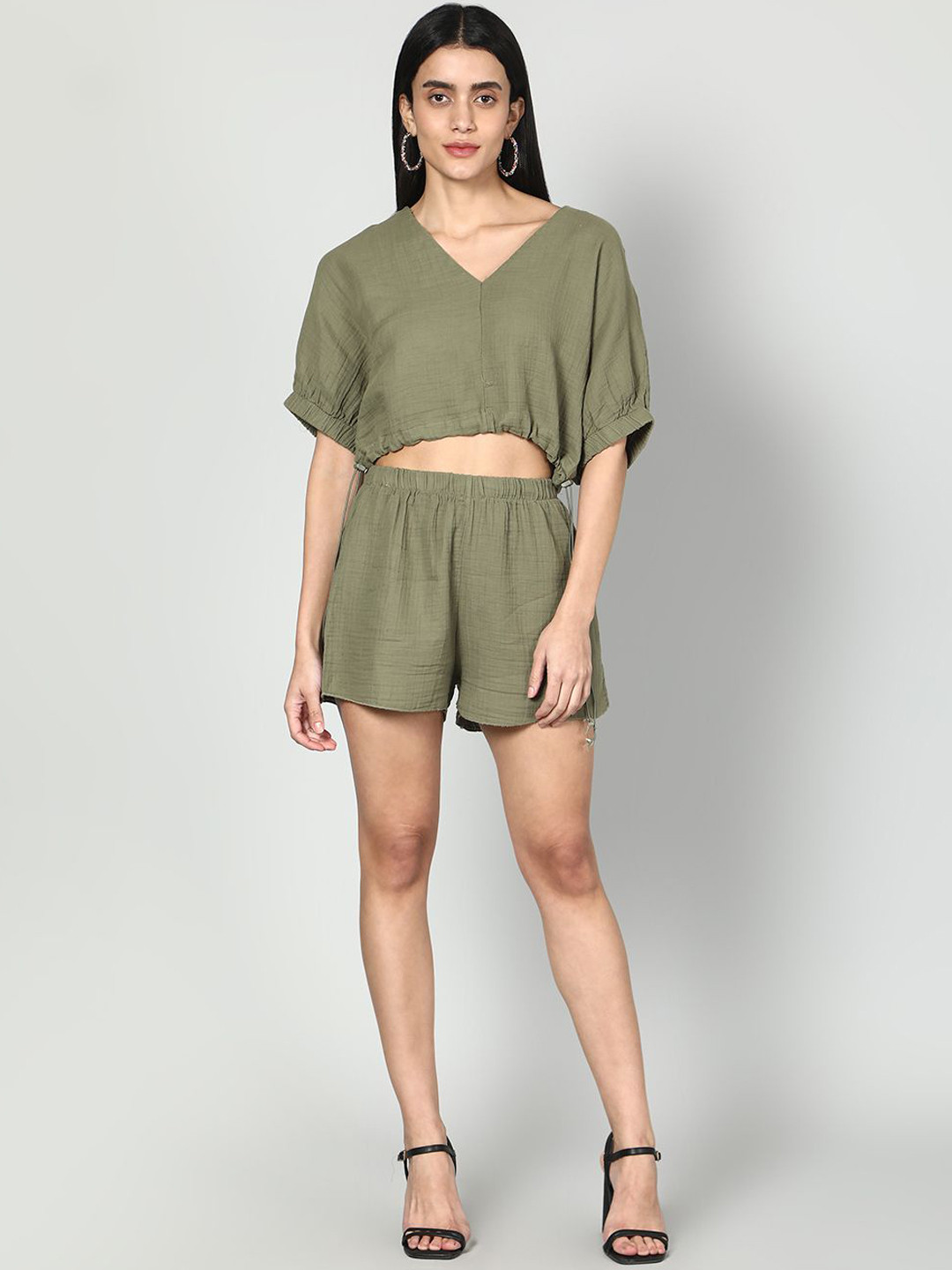 Fashion Gaiia Pure Cotton Cropped Oversized Top & Shorts Co-Ord Set