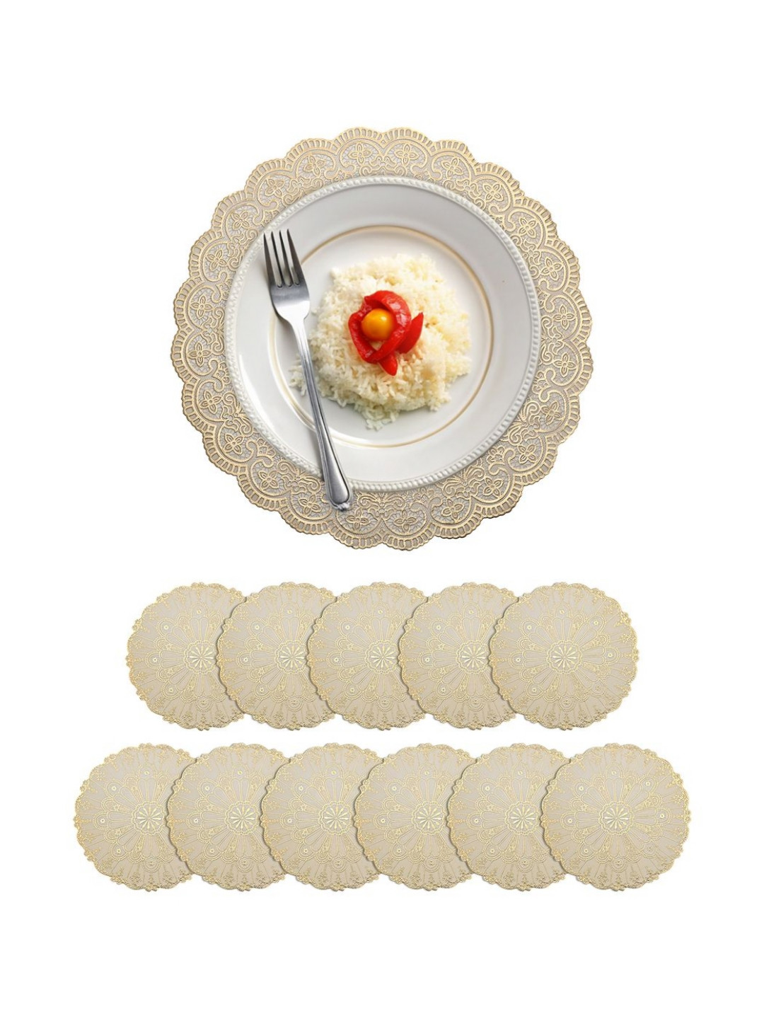 Aura 12-Pcs Yellow Textured Round Table Placemats