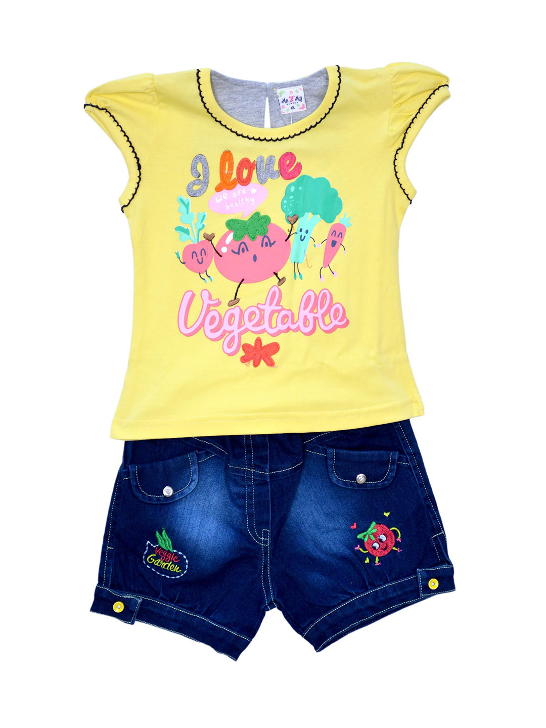 ME N MY Girls Graphic Print Round Neck Top Ans Shorts Set