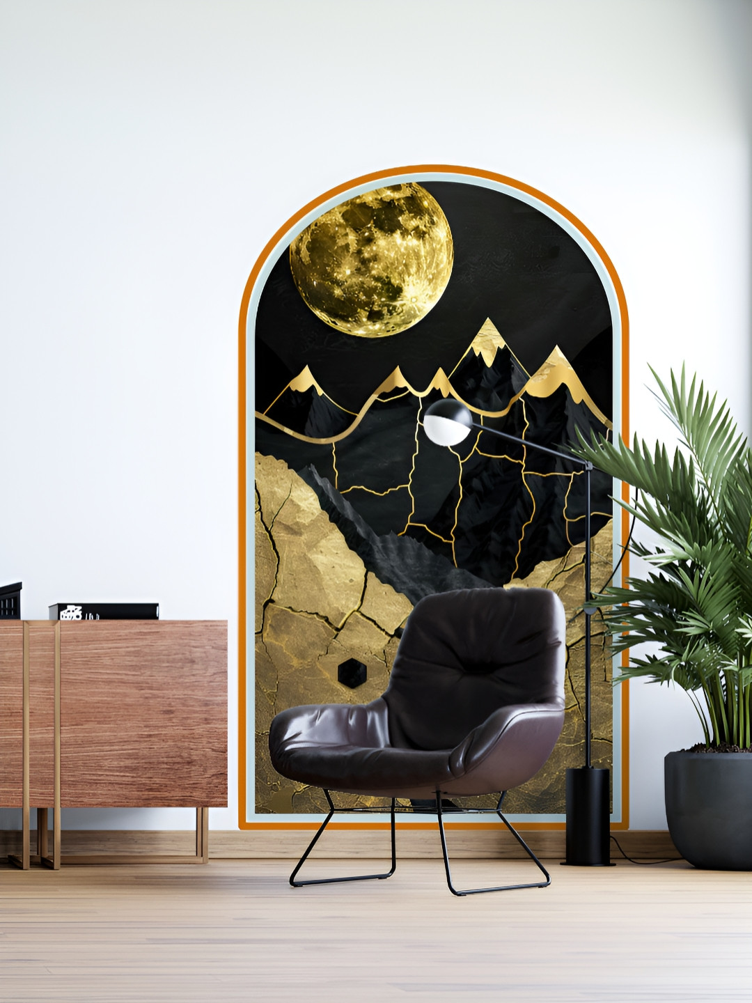 Myntra Elegant Homes Black & Yellow Modern Mountain Printed Self-Adhesive WallStickers