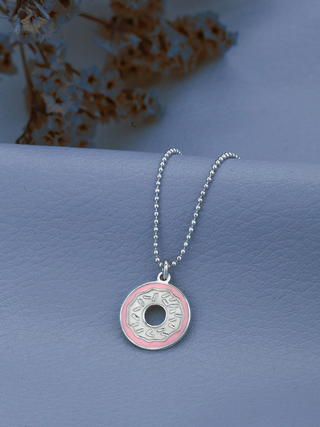 Carlton London 925 Sterling Silver Rhodium Plated Enamel Doughnut Necklace
