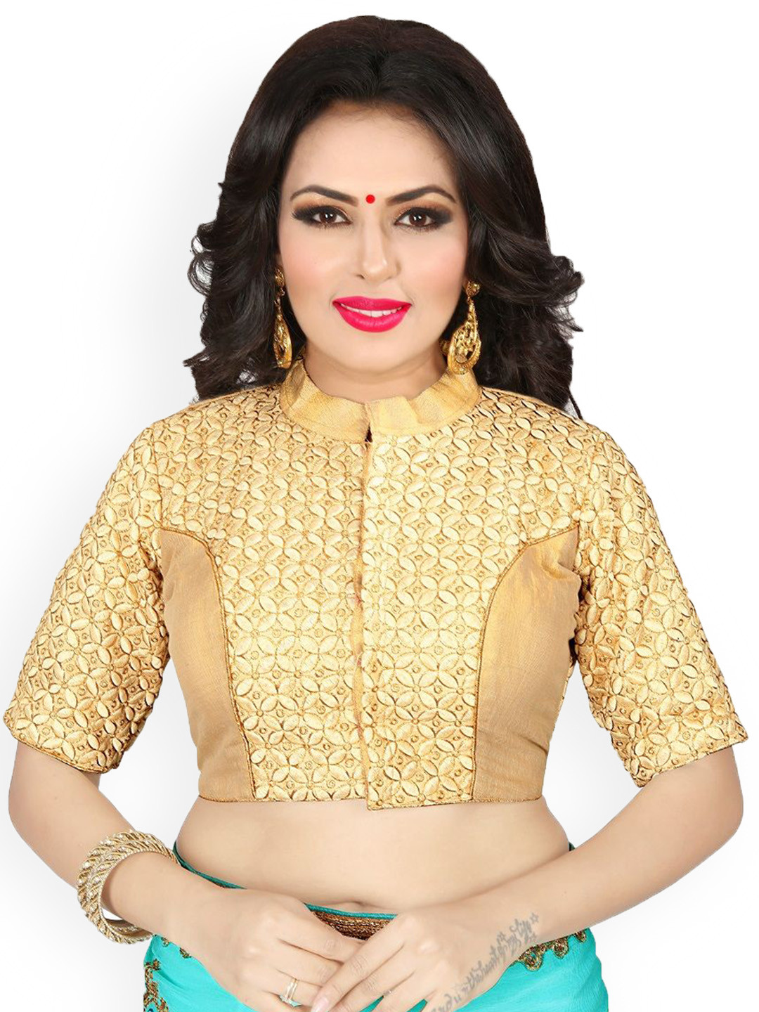 KING SALES Woven Designed Mandarin Collar Readymade SareeBlouse