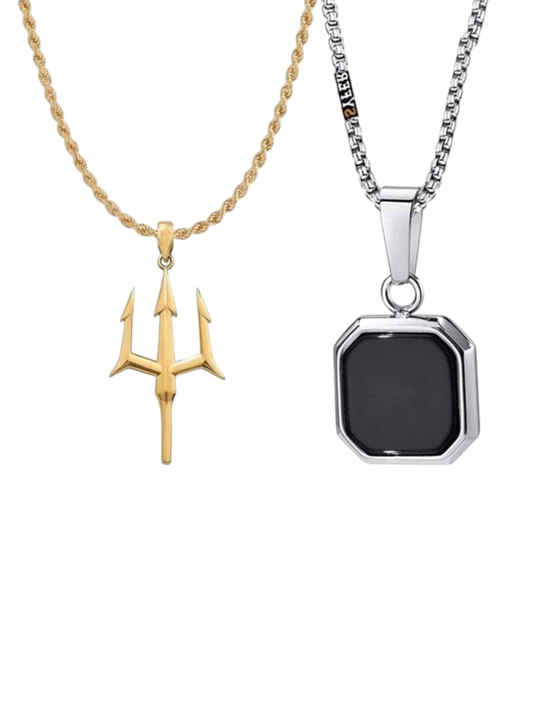 J.S ENTERPRISES Unisex Set od 2 Contemporary Pendants with Chains