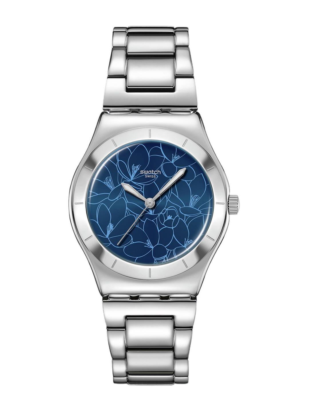 Swatch Women Printed Dial & Stainless Steel Bracelet Style Straps Analogue Watch YLS235G